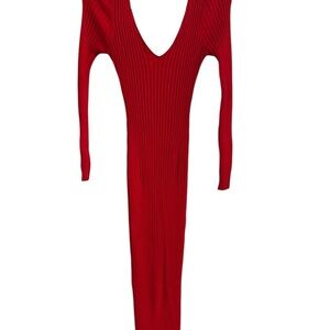 Elegant Red Ribbed Knit Dress